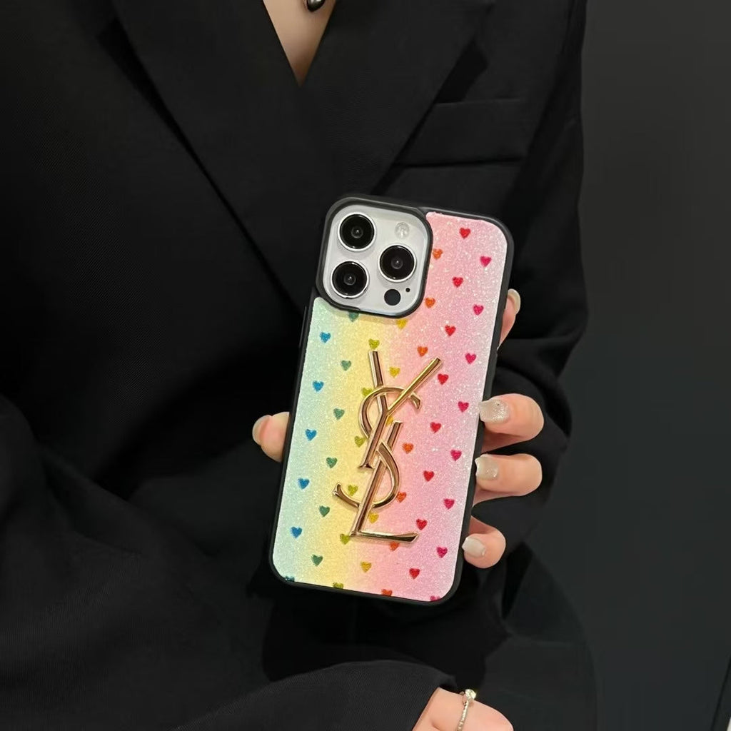 YSL Electroplated Monogram Label Shiny Apple iPhone Case