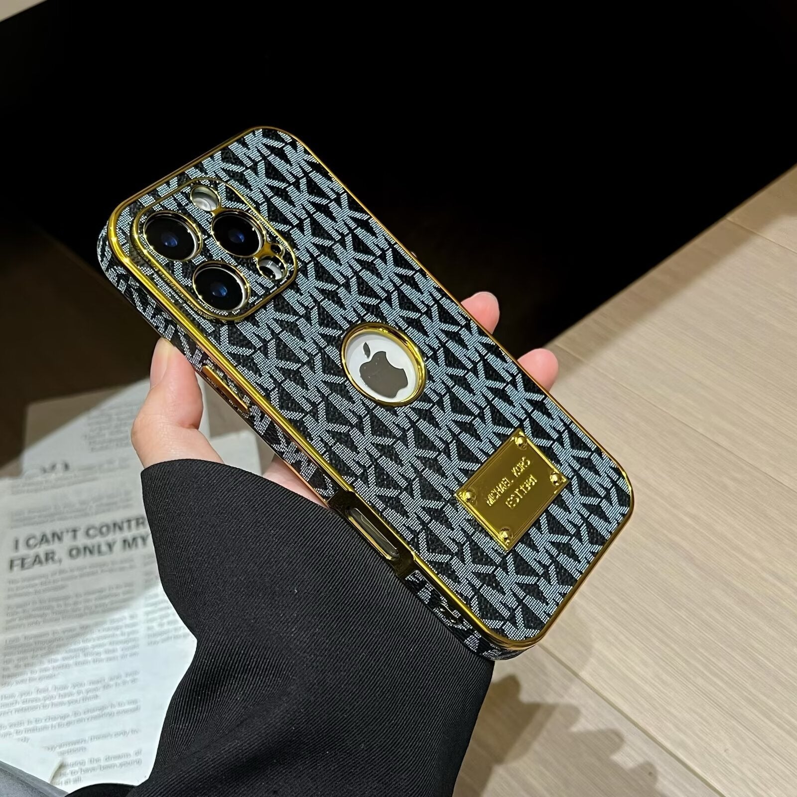 Gold Monogram Signature Canvas Leather iPhone Case