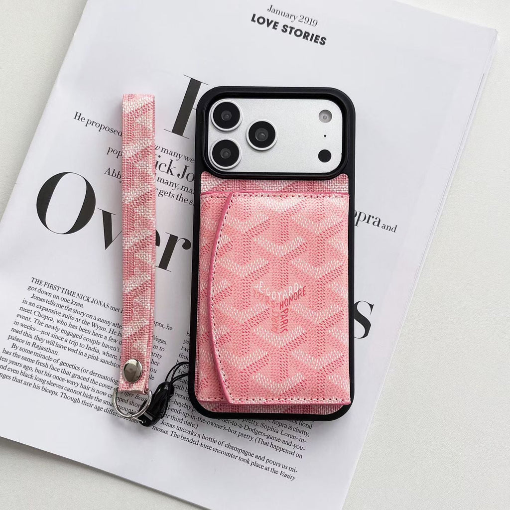 Luxury GD Pattern Tri-Fold Wallet Phone Case with Matching Wristlet Strap