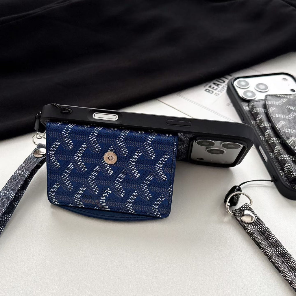 Luxury GD Pattern Tri-Fold Wallet Phone Case with Matching Wristlet Strap