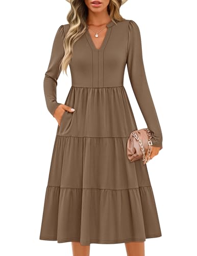 Luxuii V Neck Casual Loose Ruffle Flowy A Line Tiered Dress