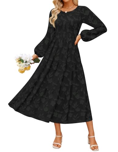 Luxuii Boho Floral Casual Crewneck Flowy Wedding Guest Dresses