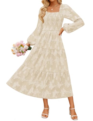 Luxuii Floral Long Sleeve Square Neck Flowy Vacation Dresses