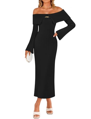 Luxuii Off Shoulder Sweater Bell Ribbed Knit Bodycon Dresses