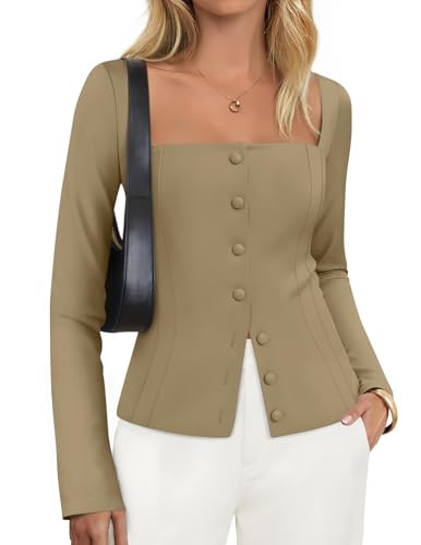 Luxuii Square Neck Blazers Button Up Work Fitted Blazer Jackets