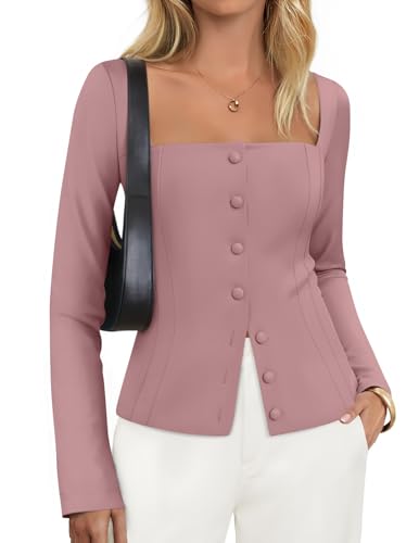 Luxuii Square Neck Blazers Button Up Work Fitted Blazer Jackets