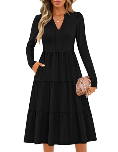 Luxuii V Neck Casual Loose Ruffle Flowy A Line Tiered Dress
