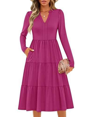 Luxuii V Neck Casual Loose Ruffle Flowy A Line Tiered Dress