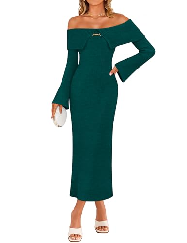 Luxuii Off Shoulder Sweater Bell Ribbed Knit Bodycon Dresses