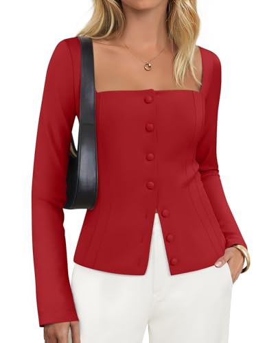 Luxuii Square Neck Blazers Button Up Work Fitted Blazer Jackets