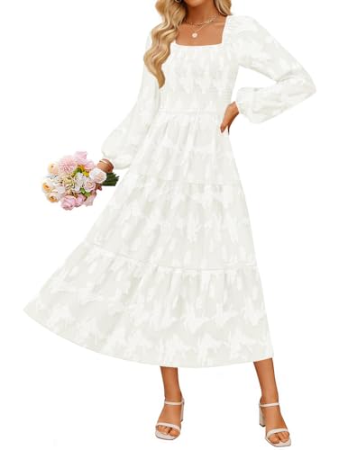 Luxuii Floral Long Sleeve Square Neck Flowy Vacation Dresses