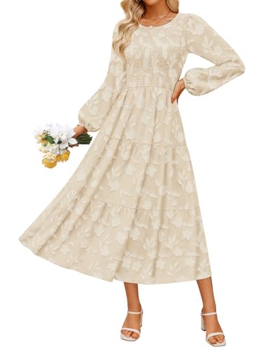 Luxuii Boho Floral Casual Crewneck Flowy Wedding Guest Dresses