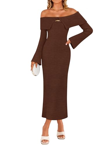 Luxuii Off Shoulder Sweater Bell Ribbed Knit Bodycon Dresses