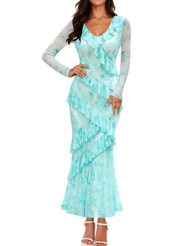 Luxuii Fall Floral Boho Bodycon V Neck Ruffle Wedding Dresses