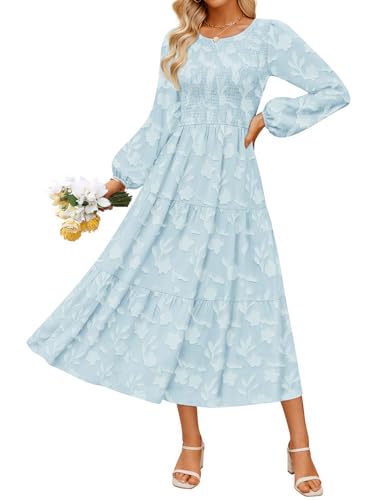 Luxuii Boho Floral Casual Crewneck Flowy Wedding Guest Dresses