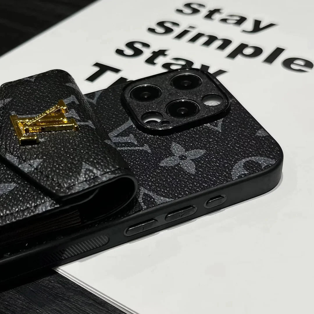 Luxury Card Holder Canvas Leather iPhone Case