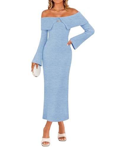 Luxuii Off Shoulder Sweater Bell Ribbed Knit Bodycon Dresses
