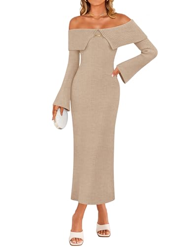 Luxuii Off Shoulder Sweater Bell Ribbed Knit Bodycon Dresses