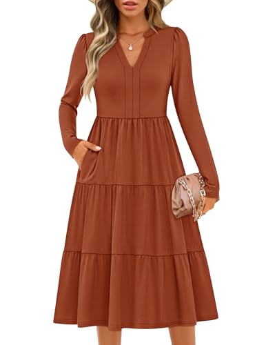 Luxuii V Neck Casual Loose Ruffle Flowy A Line Tiered Dress