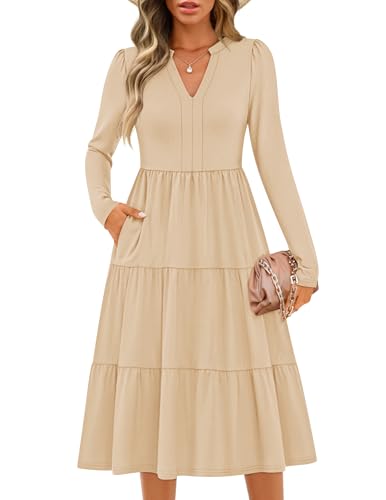 Luxuii V Neck Casual Loose Ruffle Flowy A Line Tiered Dress
