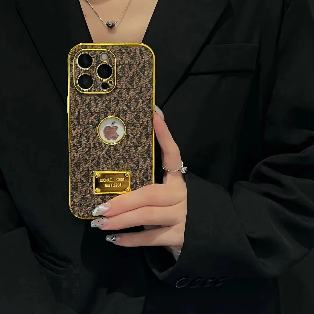 Gold Monogram Signature Canvas Leather iPhone Case
