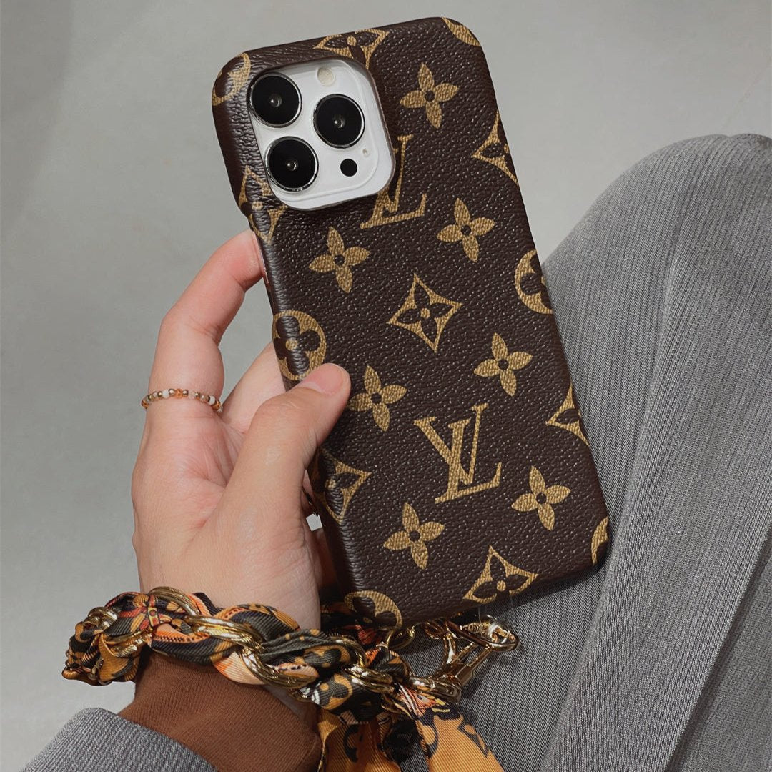 LUXURY CANVAS IPHONE CASE DETACHABLE SILK SCARF WRISTBAND