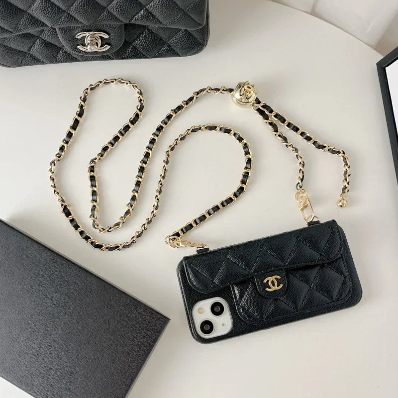Luxury Crossbody Wallet iPhone Case with Chain Strap