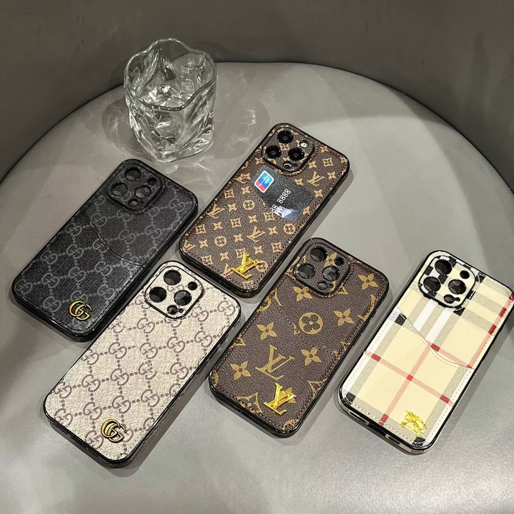 CLASSIC CANVAS LEATHER MONOGRAM BACK CARD PHONE CASE