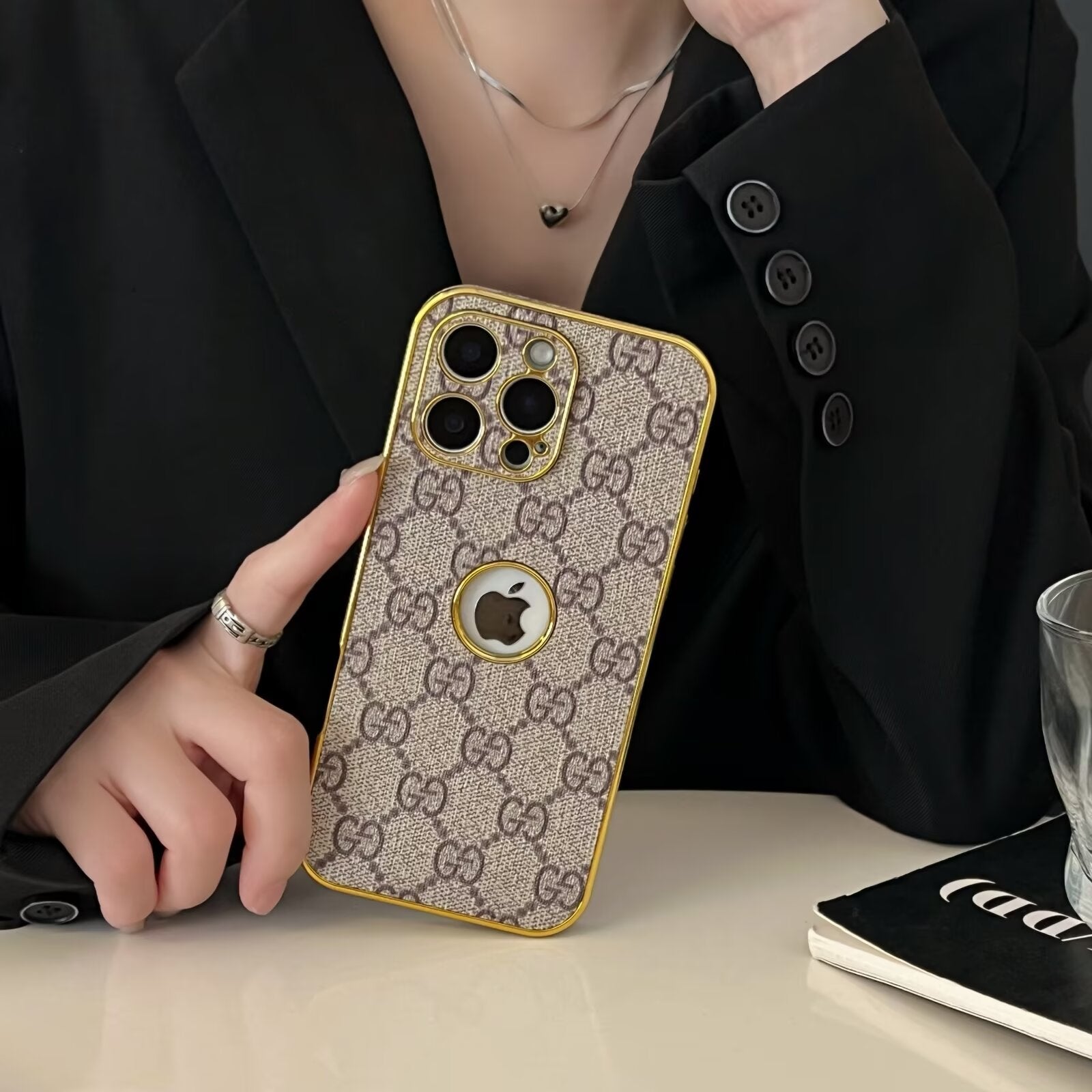 High Quality Electroplated Frame Ophidia Leather iPhone Case