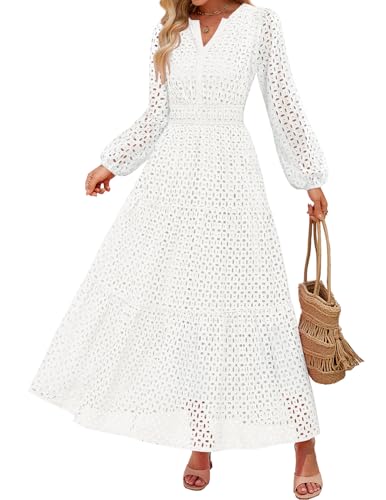 Luxuii V Neck Hollow Out Eyelet A Line Long Flowy Party Dresses
