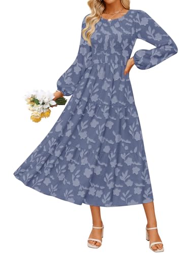 Luxuii Boho Floral Casual Crewneck Flowy Wedding Guest Dresses