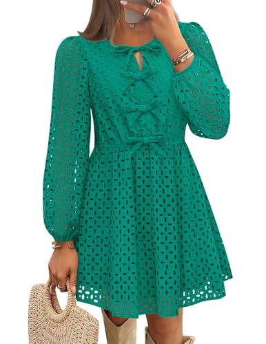 Luxuii Crewneck Tie Front Hollow Out Eyelet Short Dresses