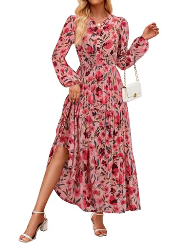 Luxuii Floral Print V Neck Empire Waist A Line Tiered Boho Dresses