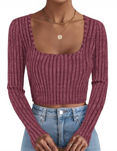 Luxuii Long Sleeve Crop Tops Square Neck Slim Fitted Shirts