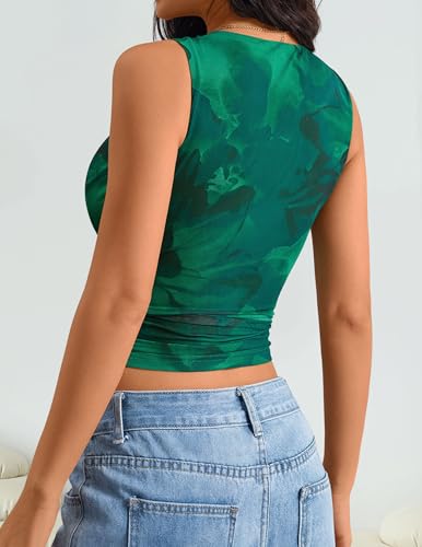 Luxuii Sleeveless Floral Tank Tops Mesh Y2K Crop Going Out Outfits