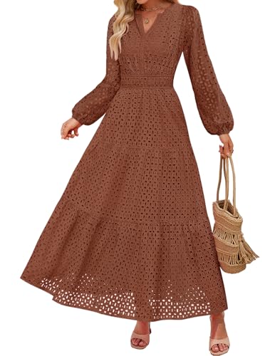Luxuii V Neck Hollow Out Eyelet A Line Long Flowy Party Dresses