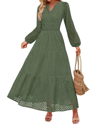 Luxuii V Neck Hollow Out Eyelet A Line Long Flowy Party Dresses