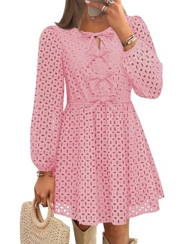 Luxuii Crewneck Tie Front Hollow Out Eyelet Short Dresses