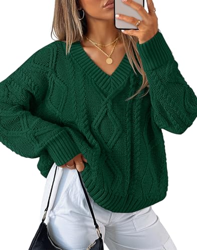 Luxuii Fall Sweaters V Neck Cable Knit Trendy Pullover Tops
