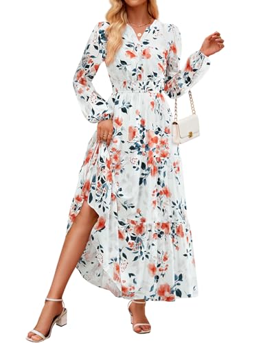 Luxuii Floral Print V Neck Empire Waist A Line Tiered Boho Dresses