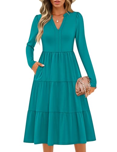 Luxuii V Neck Casual Loose Ruffle Flowy A Line Tiered Dress