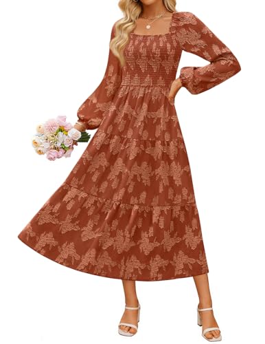 Luxuii Floral Long Sleeve Square Neck Flowy Vacation Dresses