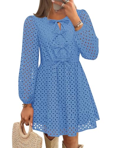 Luxuii Crewneck Tie Front Hollow Out Eyelet Short Dresses