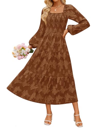 Luxuii Floral Long Sleeve Square Neck Flowy Vacation Dresses