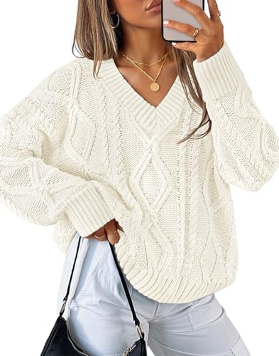 Luxuii Fall Sweaters V Neck Cable Knit Trendy Pullover Tops