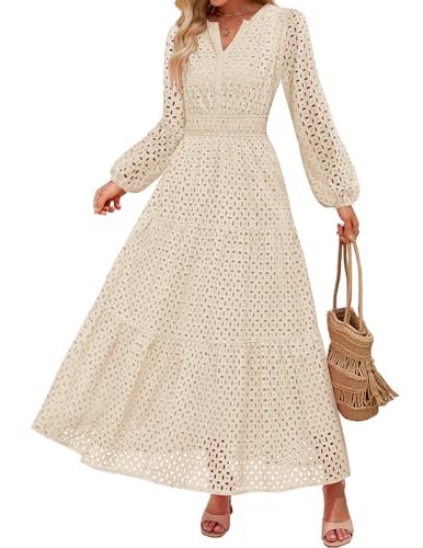 Luxuii V Neck Hollow Out Eyelet A Line Long Flowy Party Dresses