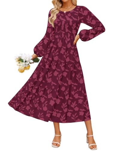 Luxuii Boho Floral Casual Crewneck Flowy Wedding Guest Dresses
