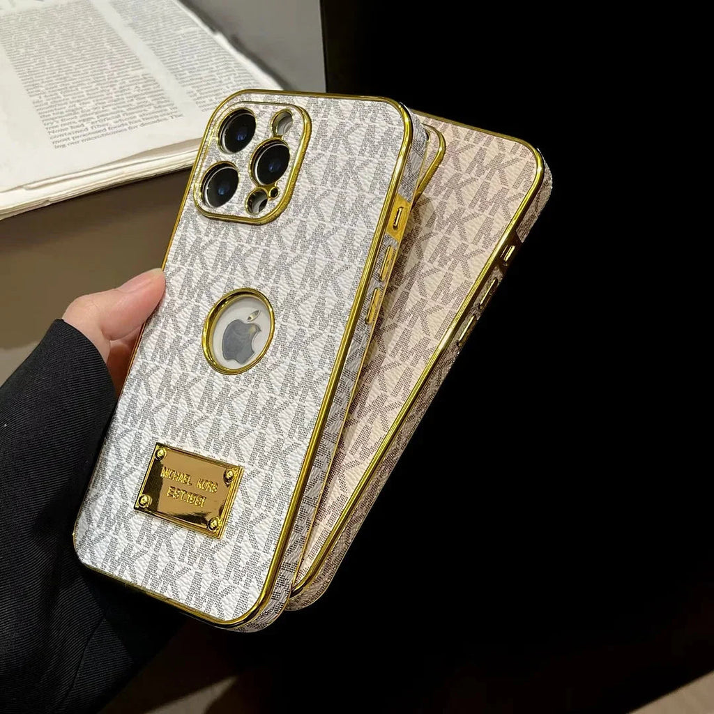 Gold Monogram Signature Canvas Leather iPhone Case