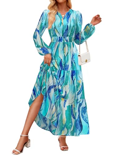 Luxuii Floral Print V Neck Empire Waist A Line Tiered Boho Dresses