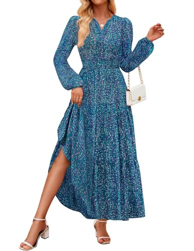 Luxuii Floral Print V Neck Empire Waist A Line Tiered Boho Dresses